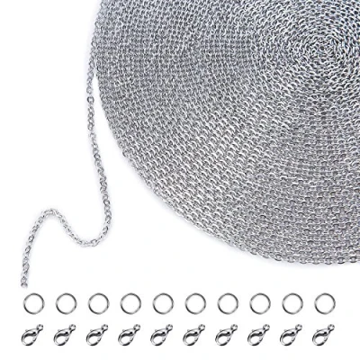 Afbeelding van Ketting met 33 poten van roestvrij staal 20 karabijnsluitingen en 30 springringen voor het maken sieraden, 1,5 mm