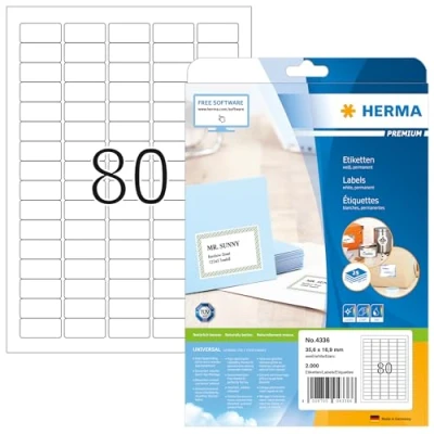Afbeelding van Herma 4336 Universele etiketten 35.6 x 16.9 mm Papier Wit 2000 stuk(s) Permanent hechtend Inkjet, Laser (zwart/wit), (kleur), Kopiëren