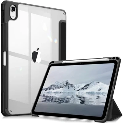 Afbeelding van Fintie Hybride hoes voor iPad 10e generatie 2022 10,9 inch met penhouder, stootvaste beschermhoes transparante harde aan de achterkant, zwart