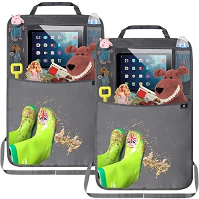 Afbeelding van Rugleuningbescherming voor de auto, kinderen, auto organizer, organizer achterbank waterdichte lijn, kick mat bescherming met groot dakvak (2 stuks, grijs)