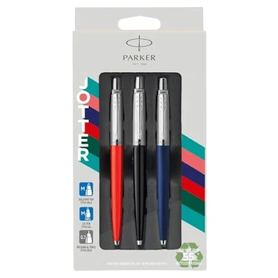 Afbeelding van Parker Jotter Originals Trio Pen cadeauset, balpen, gelpen en vulpotlood, gemaakt van 55% gerecyclede materialen, perfect cadeau voor afstuderen school