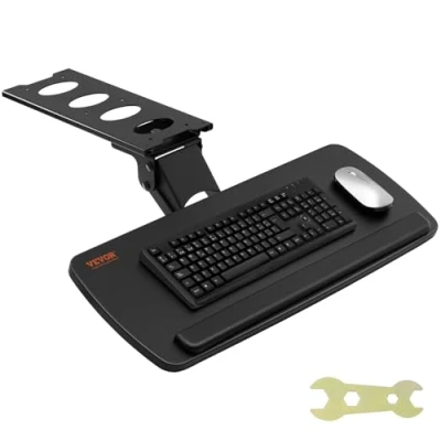 Afbeelding van VEVOR Toetsenbordhouder, 63,5 x 25 cm, dienblad voor toetsenbord en muis, onder bureau, maximale belasting 5 kg, schuiftablet, toetsenbord, eenvoudige bevestiging, hoogte hoek, verstelbaar,