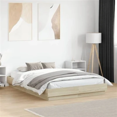 Afbeelding van vidaXL Bedframe met LED verlichting sonoma eikenkleurig 135x190 cm