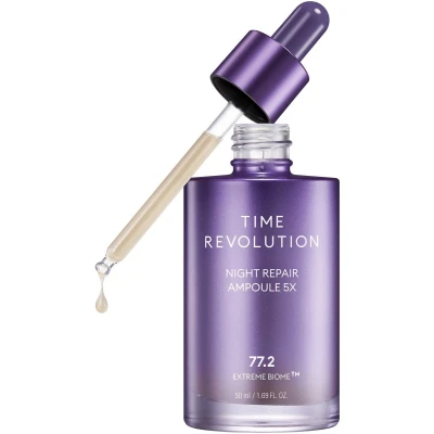 Afbeelding van Missha Time Revolution 50 ml Night Repair Ampoule 5X 77.2 Biome Anti age Verzorgend Rimpel Serum Korean Skincare