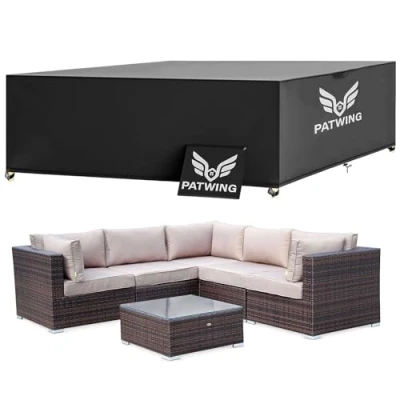Afbeelding van PATWING beschermhoes voor tuinmeubelen, tuintafel met touw en gesp, vergrendeling, hoezen waterdicht, 600D Oxford stof, waterdicht (325 x 208 58 cm)