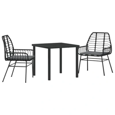 Afbeelding van vidaXL 3 delige tuin eettafel set met kussens Zwart Poly Rattan