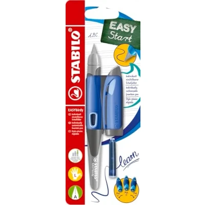 Afbeelding van STABILO EASYbirdy Pastel Edition voor linkshandigen vulpen met beginners punt A in blauw lichtblauw 1 stuk inktvulling en instelaccessoires (uitwisbaar)