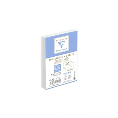 Afbeelding van Clairefontaine 7701C, gecombineerde Triomphe inclusief 20 witte gelinieerde enveloppen 90 x 140 mm, gegomd, 130 g/m², Bristolkaarten, 82 x1 28 220 g/m²