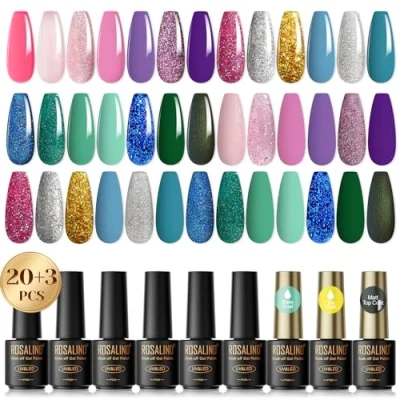 Afbeelding van ROSALIND semi permanente nagellak, 23 stuks, mini nude roze, Morado, groen, blauw, glitter, uv nagellak voor beginners, nail art, doe het zelf