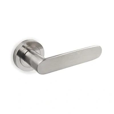 Image de Emuca Poignée de porte intérieur, ensemble poignées avec rosace D50 mm, Aluminium, Nickel satiné