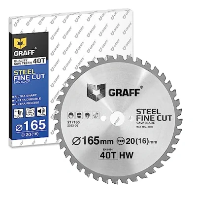 Afbeelding van GRAFF Cirkelzaagblad, 165 x 20 mm, voor metaal, aluminium, constructiestaal, metalen buizen, zaagblad snijzaag, wisselzaag, tafelzaag, draadloos, cirkelzaag