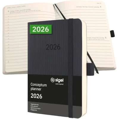 Afbeelding van SIGEL C2621 Tageskalender Conceptum 2026, ca. A6, zwart
