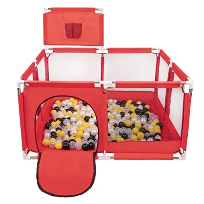 Afbeelding van Selonis speeltuin kk 100x met ballen 6cm rood: zwart paars geel transparant 125x125x105/400 boxspeelgoed