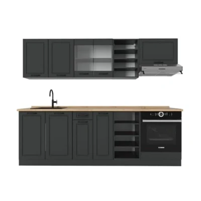 Afbeelding van Vicco R Line Complete keukeneenheid 240 cm zonder werkblad Antraciet landhuis/antraciet