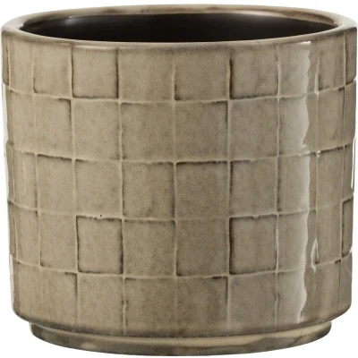 Afbeelding van J Line Bloempot Vierkant Keramiek Beige/Grijs Ø 12 cm