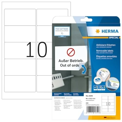Afbeelding van Etiket HERMA 4349 A4 96x50.8mm verwijderbaar wit