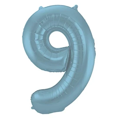 Afbeelding van Folie ballon cijfer 9 Mat Pastel Blauw 86cm