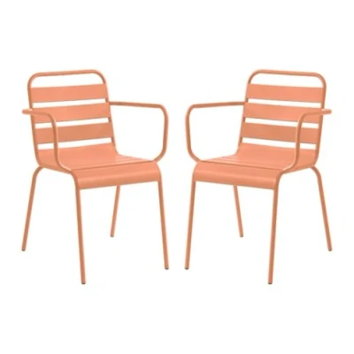 Afbeelding van Vente unique Set van 2 stapelbare metalen fauteuils Perzikkleurig MIRMANDE MYLIA L 56 cm x H 79 D 59