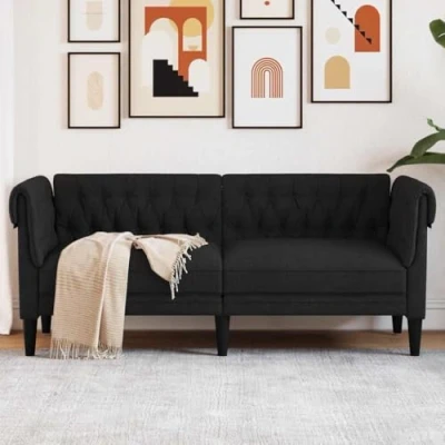 Image de vidaXL Canapé Chesterfield 2 places noir tissu372549
