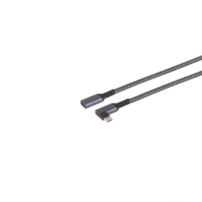 Afbeelding van USB C Verlengkabel 3.2 Gen 2 Een kant haaks (m) 100W PD Nylon Sleeve 1,5 meter Zwart