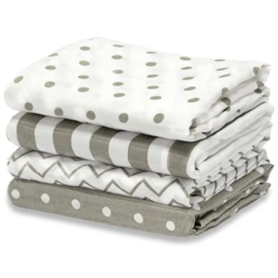 Afbeelding van CuddleBug Spots N &#039;Stripes&#039; chiffon zakdoekjes, groot, voor pasgeborenen, 119,4 x cm, 4 stuks