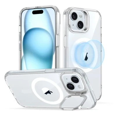 Afbeelding van ESR Classic Hybrid HaloLock Hoesje Geschikt voor Apple iPhone 15 Compatibel met MagSafe Back Cover Standaard Camera Kickstand Transparant