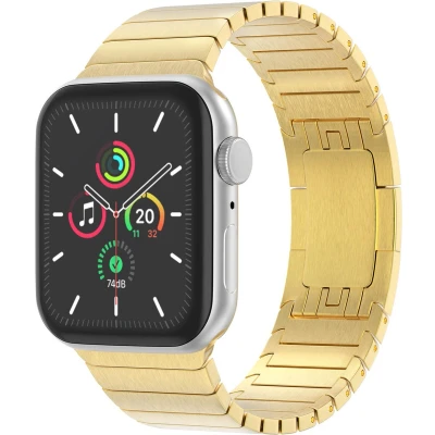 Afbeelding van Selencia Stalen schakel bandje Geschikt voor Apple Watch 1, 2, 3, 4, 5, 6, 7, 8, 9, 10 (42 mm), SE 38/40/41 mm Goud One Size