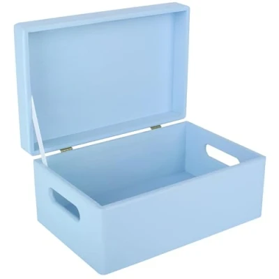 Afbeelding van Creative Deco Grote Houten Doos Opbergdoos Blauw 30 x 20 14 cm met Deksel Documenten, Kostbaarheden, Speelgoed en Gereedschap