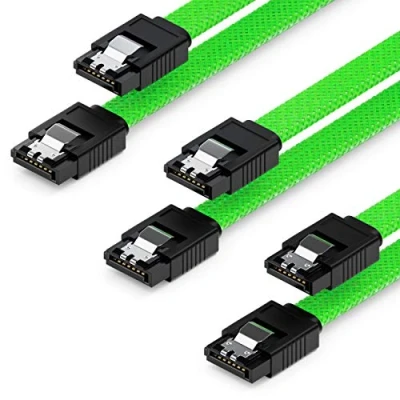 Afbeelding van deleyCON 3 x 50 cm SATA nylon kabelset datakabels 6 Gbit/s aansluitkabels moederbord harde schijf HDD SSD 2 S ATA rechte connectoren groen