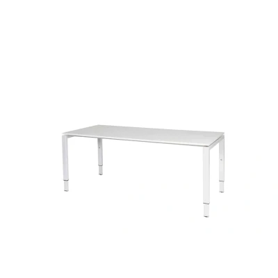 Afbeelding van Domino bureau, hoogte instelbaar (62 85cm) met 180x80cm &#039;zwevend&#039; krijtwit 25mm blad en wit (RAL9010) N poot frame