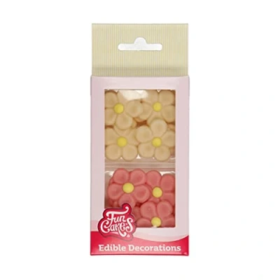 Image de FunCakes Décorations en pâte d&#039;amande Marguerites blanc/rose: prêt à l&#039;emploi pour la décoration de gâteau, parfait les cupcakes, muffins et plus, certifié sans gluten, ensemble / 12