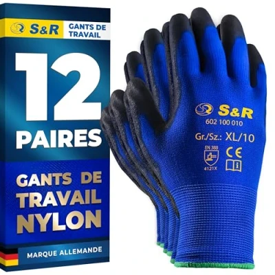 Afbeelding van S&amp;R Werkhandschoenen voor heren en dames, van nylon polyurethaan, maat 8, 12 paar