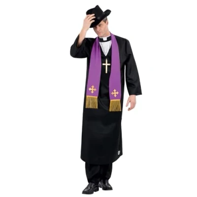 Afbeelding van Smiffys The Exorcist, Father Merrin Priest Kostuum L Zwart/Paars