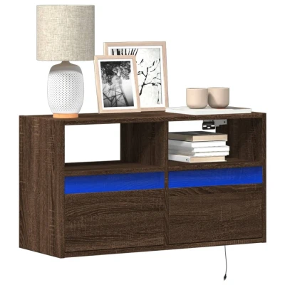 Afbeelding van Tv wandmeubel met LED verlichting 80x31x45 cm bruin eikenkleur