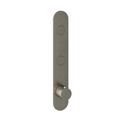 Afbeelding van HotBath Cobber PB066 afbouwdeel voor inbouwthermostaat met 2 pushbuttons geschikt verticale plaatsing Geborsteld nikkel