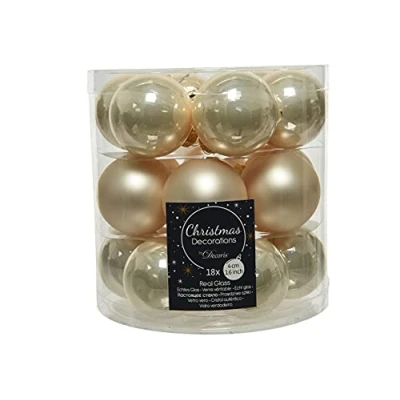 Afbeelding van 18x stuks kleine kerstballen licht parel/champagne van glas 4 cm mat/glans Kerstboomversiering