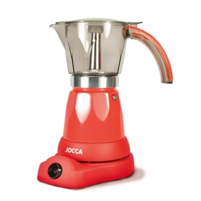 Afbeelding van Jocca Italiaans elektrisch koffiezetapparaat 6 kopjes draadloze kan elektrische basis 360 draaibaar karaf met koude handgreep automatische uitschakeling warmterecht rood