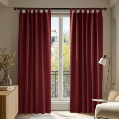 Afbeelding van Deconovo set van 2 verduisteringsgordijnen, thermische isolatie, tegen de kou, met lussen, voor slaapkamer, 140 x 200 cm, rood