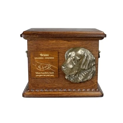 Afbeelding van Gepersonaliseerde urn hond voor hondenas met bas reliëf Golden Retriever