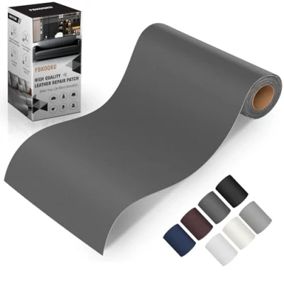 Afbeelding van FBKOQKU Zelfklevend leer, 10 x 200 cm, lederen reparatiepatch, kunstleer, zelfklevend, voor bank, autostoelen, meubels, tassen, jassen (Liscio zwart grijs)