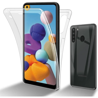 Afbeelding van Cadorabo Hoesje geschikt Voor Samsung Galaxy A21 in TRANSPARANT 360 Full Body Case Cover Beschermhoes en achterbescherming, all round bescherming met displaybescherming
