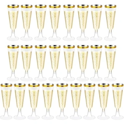 Afbeelding van Herbruikbare plastic champagnebeker, 25 stuks elegante champagneglazen van hard plastic, transparante champagnebekers voor feestjes, bruiloften, Kerstmis, Nieuwjaar, 150 ml