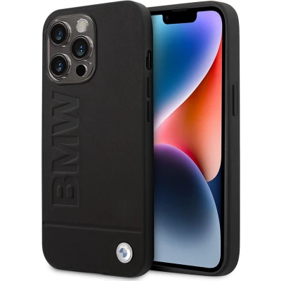 Afbeelding van iPhone 15 Pro Backcase hoesje BMW Effen Zwart Leer