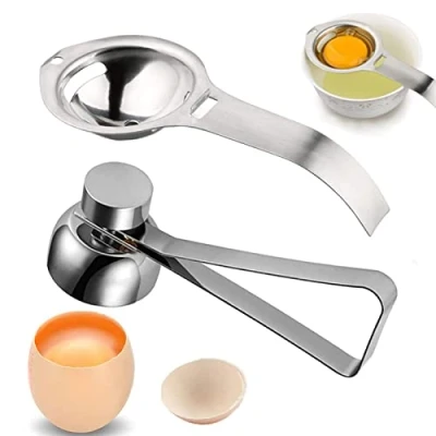 Afbeelding van eieropener van staal, roestvrij eierscheider, eiersnijder, eiersnijder eenvoudig keukengereedschap voor harde eieren (zilver)