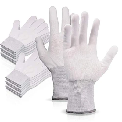 Afbeelding van Ehdis 6 paar rekbare nylon werkhandschoenen, wit, voor het wassen en onderhouden van de auto, reiniging huis