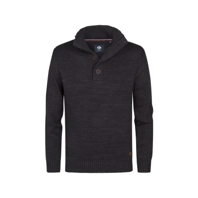 Afbeelding van Petrol Industries Heren Trui Gebreide Regular Fit Opstaande Kraag Katoen Truien Pullover Zwart Maat S