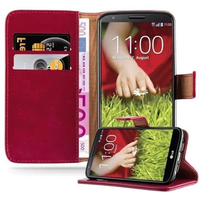 Afbeelding van Cadorabo Hoesje geschikt voor LG G2 in WIJN ROOD Beschermhoes met magnetische sluiting, standfunctie en kaartvakje Book Case Cover Etui