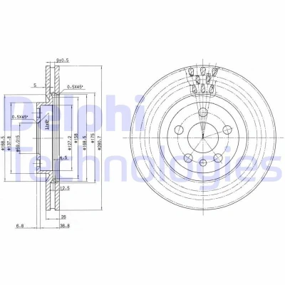 Afbeelding van DELPHI BG2844 Remschijf 281 26 5 Geventileerd Geolied Semi finished Zonder wiellager, ABS sensorring PEUGEOT: Expert I Van,