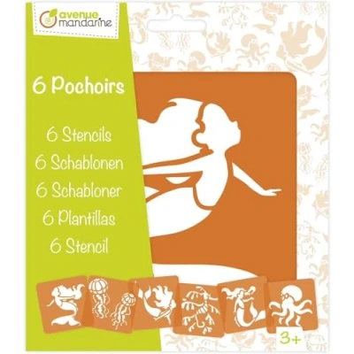Afbeelding van AVENUE MANDARINE Zakje met 6 sjablonen voor kinderen Thema: Zeemeerminnen en zeedieren: kwallen, zeepaardje, octopus Afmetingen stencils: 15x15cm Creatieve vrije tijd, DIY decoratie PO010C