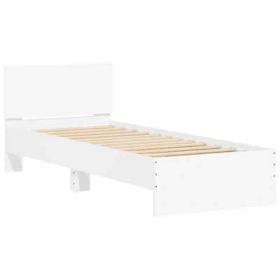 Afbeelding van Bedframe met hoofdbord bewerkt hout wit 75x190 cm